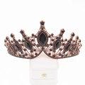 Vintage baroque crown in bronze finish with black crystal rhinestones on white box - Standard V-shape Black Rhinestone Crown
