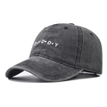Distressed grey cotton baseball cap featuring DADDY embroidery and curved brim - Daddy Black