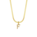 Gold-plated flat snake chain necklace featuring a pearl-inlaid letter F pendant - Style F