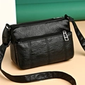 Black PU leather crossbody bag with lychee pattern and adjustable shoulder strap for women - Style 3 Black