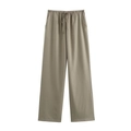 Women's chic taupe kimono jacket and wide leg straight trousers two-piece set - S / Taupe Pants