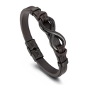 Bracciale da uomo in pelle intrecciata marrone scuro con simbolo dell'infinito nero - Marrone