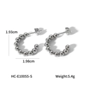 Pendientes de aro en forma de C con cuentas de acero de titanio plateado y medidas - Estilo Plateado (HC-E10055-S)