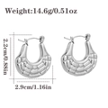 Silver U-shaped hollow stainless steel hoop earrings with stacked texture and size specs - Grid Stepped Style - Silver (CBGE0051YS)