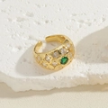 Gold open ring with emerald green stone and zircon inlay on a diamond texture band - Gold Green Style (JZ0308-3)