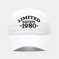 Close-up of black Limited Edition 1980 embroidery on a white vintage washed cotton baseball cap - 1980 White