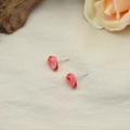 Handcrafted red pomegranate seed resin stud earrings on a minimalist beige fabric - Red Pomegranate Seed Earrings Pair