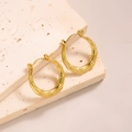 Créoles en acier titane plaqué or 18 carats avec un design naturel de joint de bambou - EH078/Créole Bambou Segmentée