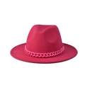 Dettaglio del cappello fedora in feltro fucsia con un'elegante catena in plastica rosa - Taglia unica (54-60 cm) / Rosso Rosa (04)