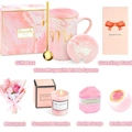 Pink tulip ceramic mug gift set for women including candle soap and flower bouquet - Gift Set M-Mug Lid Spoon Card Candle Bath Ball Box