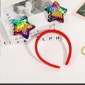 Christmas headband with red velvet band and sparkling rainbow sequin stars - Multicolor Sequin Stars