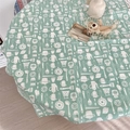 Morandi green round cotton linen tablecloth with white hand-drawn kitchenware patterns - Green Kitchenware