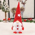 Red Christmas gnome plush with knitted hat and white stars on cozy rug background - Star Decoration Style / Red Knitted Hat Gnome Ornament (D-BJ19)