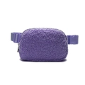 Purple sherpa fleece belt bag for outdoor sports with adjustable strap and plastic buckle - Deep purple