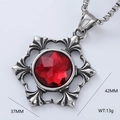 Macro detail of gothic red gem pendant with dimensions 37mm by 42mm and 13g weight - Gothic Red Gemstone Pendant Style