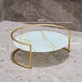 Nordic gold iron vanity tray with 20cm marble texture glass insert for storage - Small / White Gold Plated