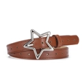 Brown leather star belt with silver buckle and star-shaped cutouts for girls - Camel