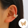 Elegant gold butterfly ear cuff with sparkling cubic zirconia for non-pierced ears - Mid KC Gold - Pave Butterfly Style (8557)