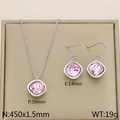 Set gioielli in titanio oro 18k con collana e orecchini di cristallo rosa quadrato - Rosa (KS110283-GC)