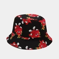 Black bucket hat featuring colorful cartoon dragon fruit patterns for summer sun protection - M (56-58cm) / Dragon Fruit Black