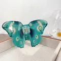 Teal butterfly hair claw clip with realistic wing patterns and gold metal spring - Blue Swallowtail 11CM