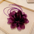 Collier choker élégant avec grande fleur en organza violet foncé et longs rubans fins - Style 4 / Violet foncé