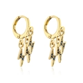 Detailed view of 18K gold plated lightning bolt earrings with blue zircon inlays - Gold With Blue Zirconia