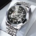 Herren Business Quarzuhr mit silbernem Stahlband, schwarzem Zifferblatt und Leuchtanzeige - Silbernes Armband Schwarzes Zifferblatt