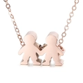 Polished rose gold stainless steel necklace featuring boy and girl holding hands pendant - Rose Gold Couple Holding Hands (KN197040-K)