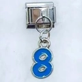 Italian modular charm featuring a blue enamel number 8 pendant on a silver link - Number 8