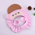 Pink cartoon puppy baby shower cap with adjustable snaps and waterproof shield - Bubble Bear Bath Hat Pink
