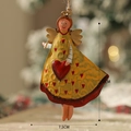 Vintage metal angel hanging ornament with yellow dress and red heart for Christmas decor - Yellow Angel Pendant