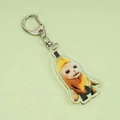 Banana Cat meme acrylic keychain with yellow banana peel design and silver metal clasp - Blank Stare Style