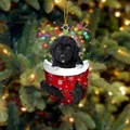 Weihnachtlicher schwarzer Hundeanhänger in roter Tasche mit Schneeflockenmuster - Schwarzer Hund Typ 3