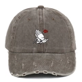Vintage washed baseball cap with rose embroidery and distressed edges in brown-grey - Distressed Coffee