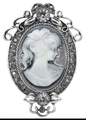Vintage silver hollow brooch featuring a classic female cameo and sparkling rhinestones - Style 7 (Grey-White Cameo/Silver/Inlaid Diamonds)
