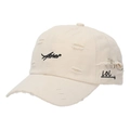 Creamy white distressed baseball cap with Asher embroidery and silver metal rings - Off White