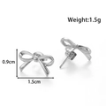 Silver bow stud earrings in minimalist style, size 0.9cm x 1.5cm, weight 1.5g - YE-071-Silver