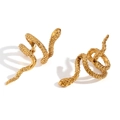 18K gold-plated stainless steel snake ear clips with detailed mini checkered texture - Gold
