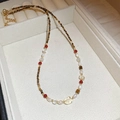 Titanium steel sun necklace with tiger eye stone and pearls in a white jewelry box - 49# Gold Brown Freshwater Pearl 4mm Style