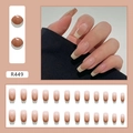 Uñas postizas largas tipo ataúd con degradado blanco nude set de 24 piezas R449 - Tipo de Pegamento / Estilo Simple Francés (R449)