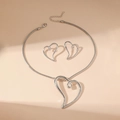 Silver layered necklace set with artistic hollow heart pendants and snake chain style - Silver Heart Set