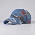 Side view of denim baseball cap featuring vintage floral patterns and curved brim - Adjustable / Chinese Style Floral 7