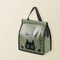 Insulated matcha green lunch bag with black cat illustration and ribbon handles - Vertical Green Big Cat