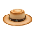 Cappello jazz in feltro sfumato a tesa larga con cinturino in pelle e stella turchese - Beige