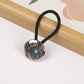 Western cowboy style elastic hair tie with silver turquoise flower metal buckle - Goddess-Blue