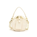 Mini bolso redondo crema para niñas con correa de perlas y cadena dorada elegante - Blanco
