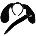 Set cerchietto con orecchie lunghe di cane e coda nera in peluche per cosplay e feste - Set per Cani Nero 2 Pezzi