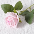 Single artificial pink silk rose with realistic petals and green leaves for home decor - Pink Center (Velvet Version)
