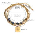 Double-layer gold titanium steel bracelet with blue natural stones and evil eye charm - Gold/Blue Crushed Stone/Evil Eye Charm